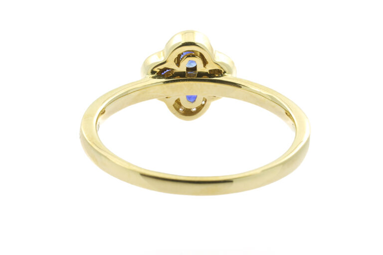 Alhambra Style Blue Sapphire & Diamond Ring 18ct yellow gold Size O
