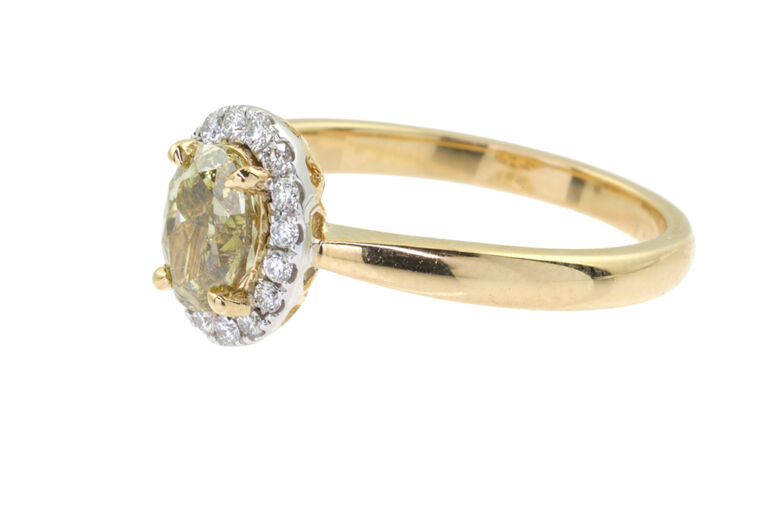 Bespoke Certified Yellow Diamond & White Diamond Cluster Ring 18ct gold Size N