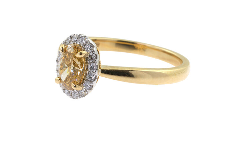 Bespoke Natural Yellow Diamond & White Diamond Cluster Ring 18ct gold Size N