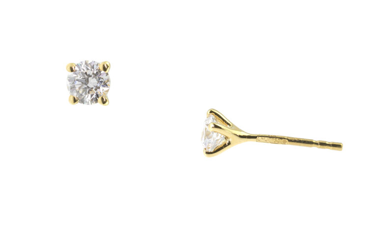 Diamond Solitaire Earrings 18ct yellow gold.
