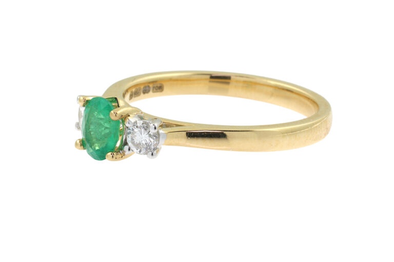 Bespoke Emerald & Diamond 3 Stone Ring 18ct gold Size M