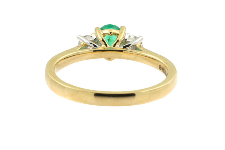 Bespoke Emerald & Diamond 3 Stone Ring 18ct gold Size M
