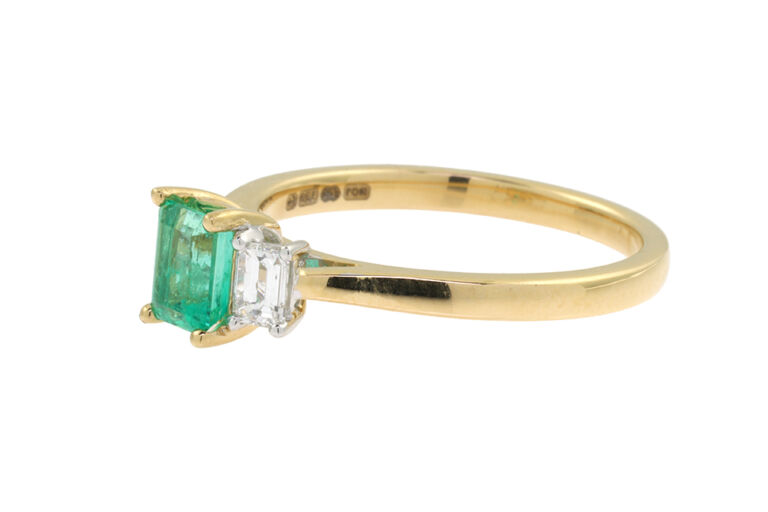 Bespoke Brazilian Emerald & Diamond 3 Stone Ring 18ct gold size m