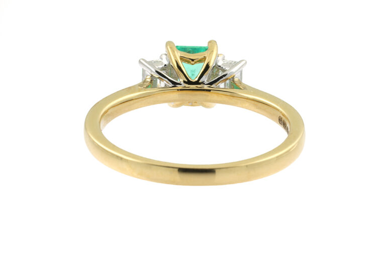 Bespoke Brazilian Emerald & Diamond 3 Stone Ring 18ct gold size m