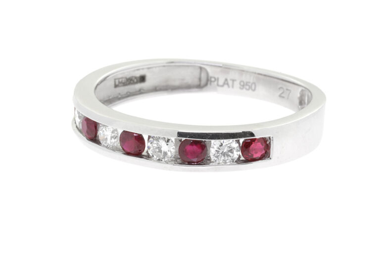 Ruby & Diamond Half Eternity Ring in platinum Size O