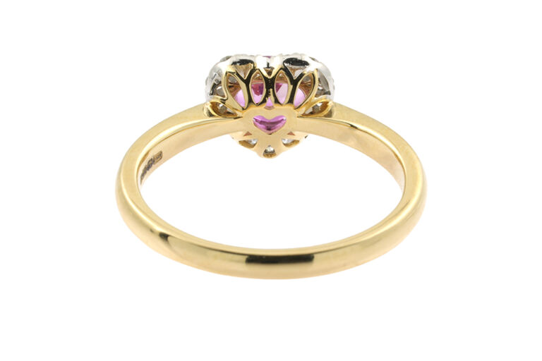 Bespoke Pink Sapphire & Diamond Cluster Ring 18ct gold Size N, Custom made for Studleys Jewellers.