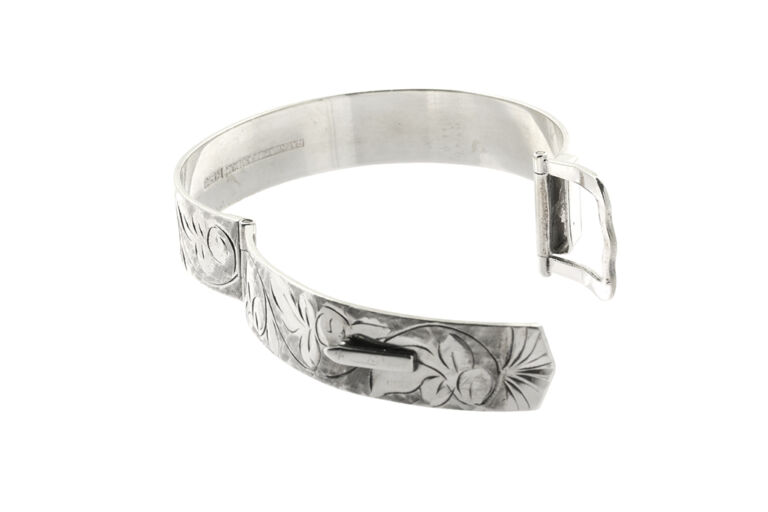 Buckle Style Twin Hinge Silver Bangle