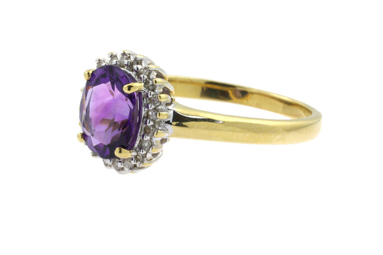 Amethyst & Diamond Cluster Ring 18ct gold Size S