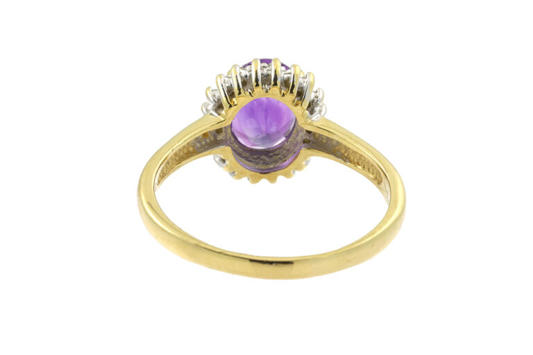 Amethyst & Diamond Cluster Ring 18ct gold Size S
