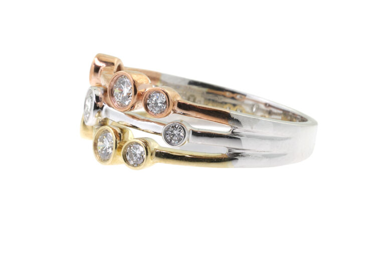 Diamond Set Bubble Ring 9ct three colour gold Size O