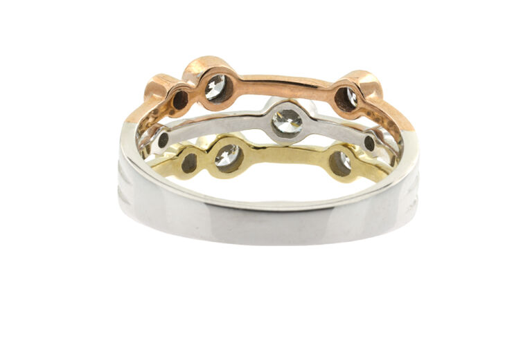 Diamond Set Bubble Ring 9ct three colour gold Size O