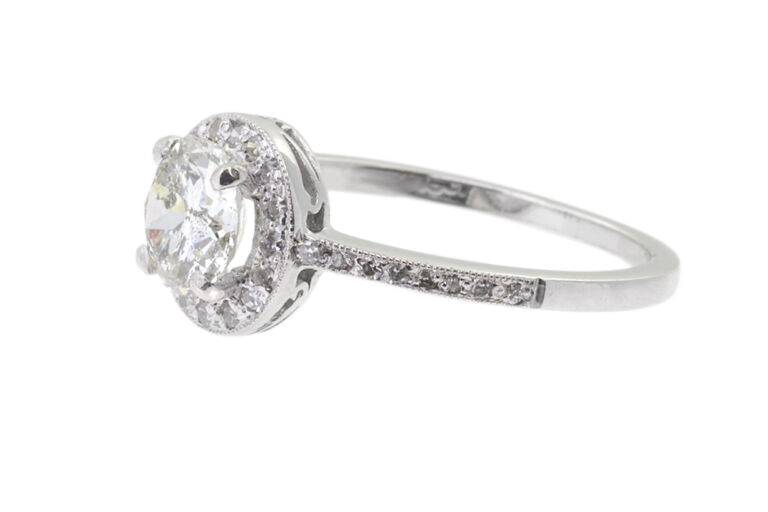 Art Deco Diamond Cluster Ring 18ct white gold Size L