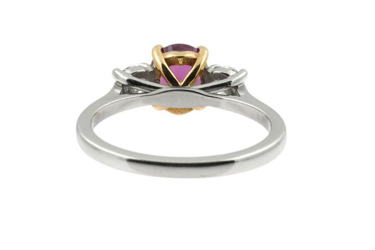 Bespoke Almandine Garnet & Diamond 3 Stone Ring 18ct rose gold 7 Platinum Size N