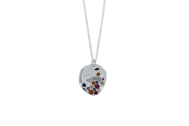Rainbow Stone Pebble Silver Necklace