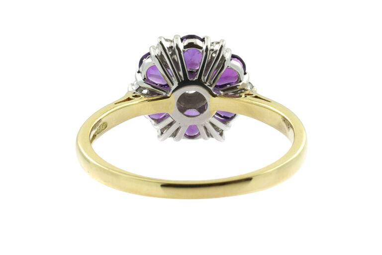 Amethyst & Diamond Cluster Ring 18ct gold Size Q