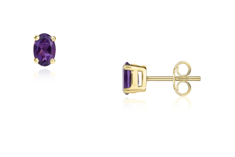 Oval Amethyst Stud Earrings 9ct yellow gold