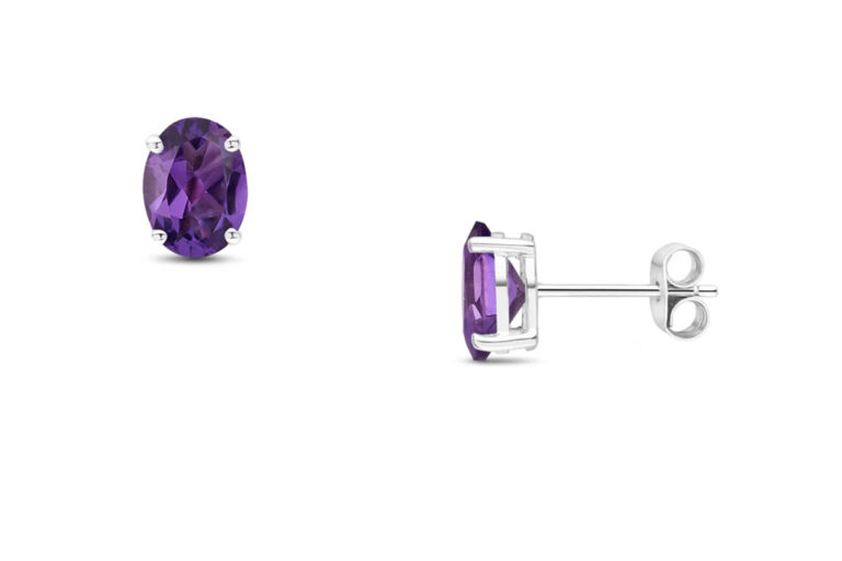 Oval Amethyst Stud Earrings 9ct white gold.