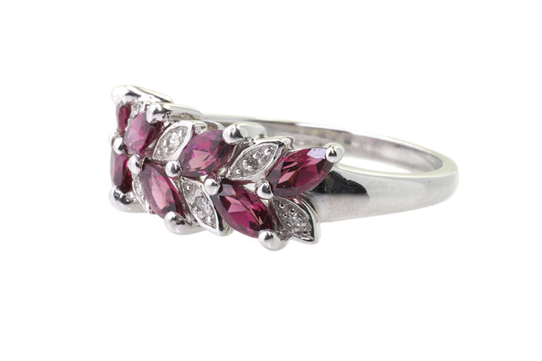 Almandine Garnet & Diamond Half Eternity Ring 9ct white gold Size N