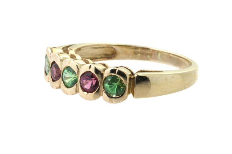 Almandine & Tsavorite Garnet 5 Stone Ring 9ct gold Size N