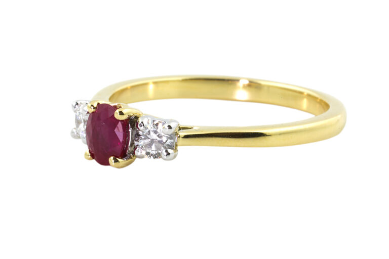 Bespoke Ruby & Diamond 3 Stone Ring 18ct gold & platinum Size N