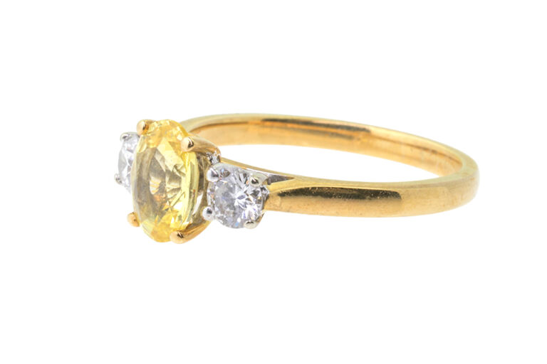 Bespoke Yellow Sapphire & Diamond 3 Stone Ring 18ct gold Size J