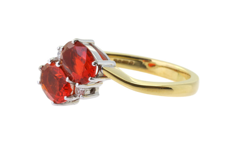 Fire Opal & Diamond Ring 18ct gold Size M