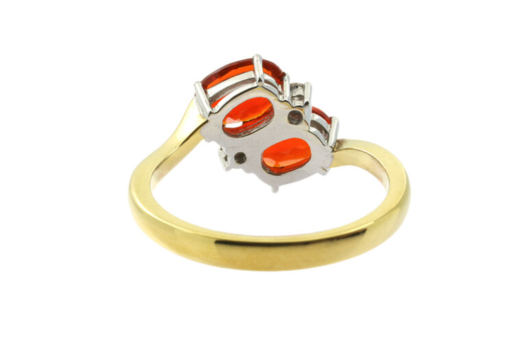 Fire Opal & Diamond Ring 18ct gold Size M