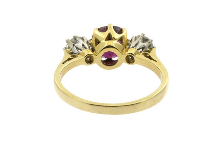 Thai Ruby & Diamond 3 Stone Ring 18ct gold Size k