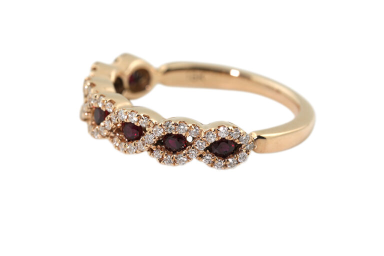 Ruby & Diamond Half Eternity Ring 18ct rose gold Size: J