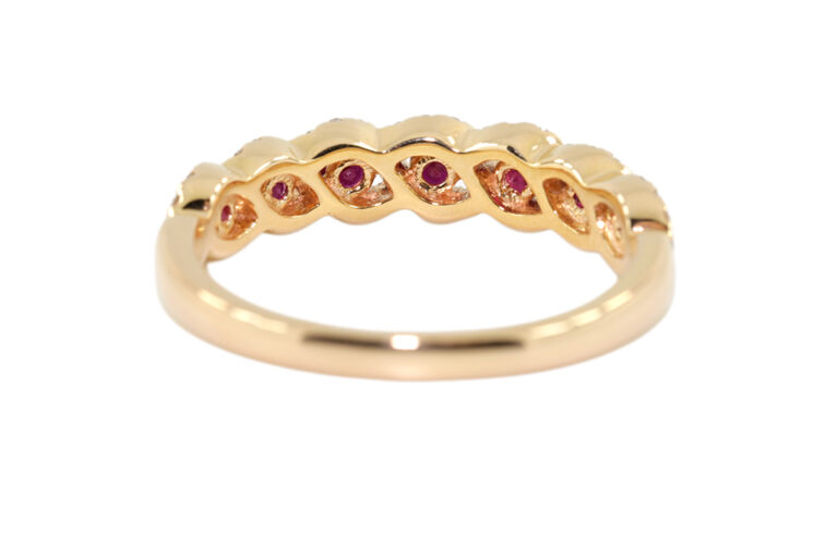Ruby & Diamond Half Eternity Ring 18ct rose gold Size: J