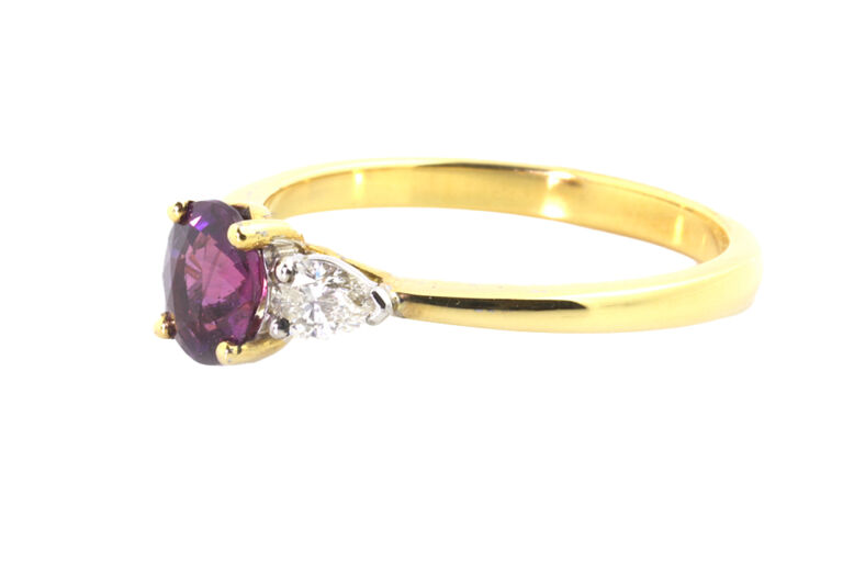 Pink Sapphire & Diamond 3 Stone Ring 18ct gold Size: N