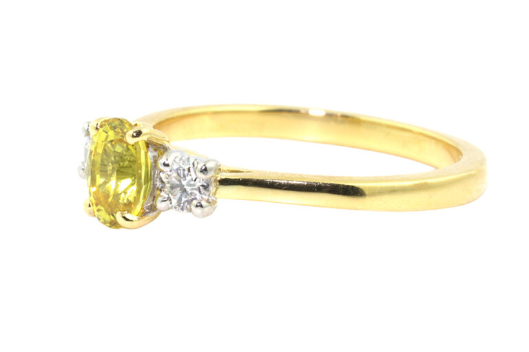 Bespoke Yellow Sapphire & Diamond 3 Stone Ring 18ct gold & platinum Size N