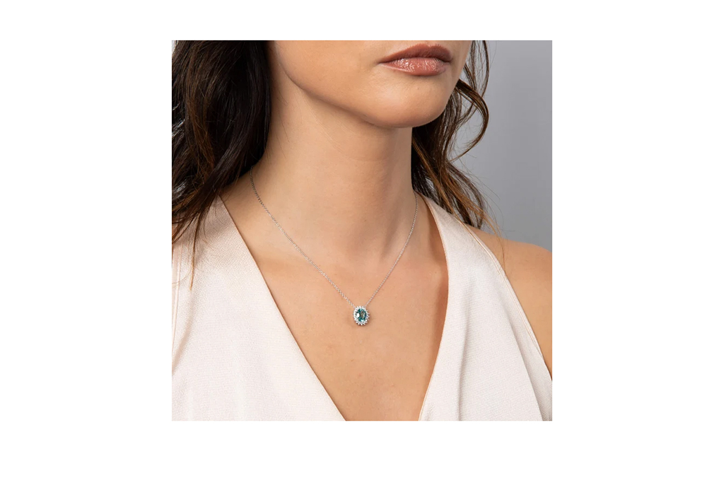 Oval Turquoise & White C Z Necklace