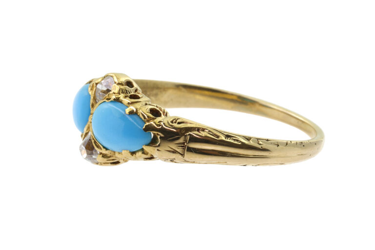 Victorian Turquoise & Diamond Ring 18ct gold Size L