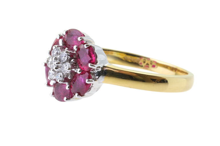 Ruby & Diamond Cluster Ring 18ct gold Size N