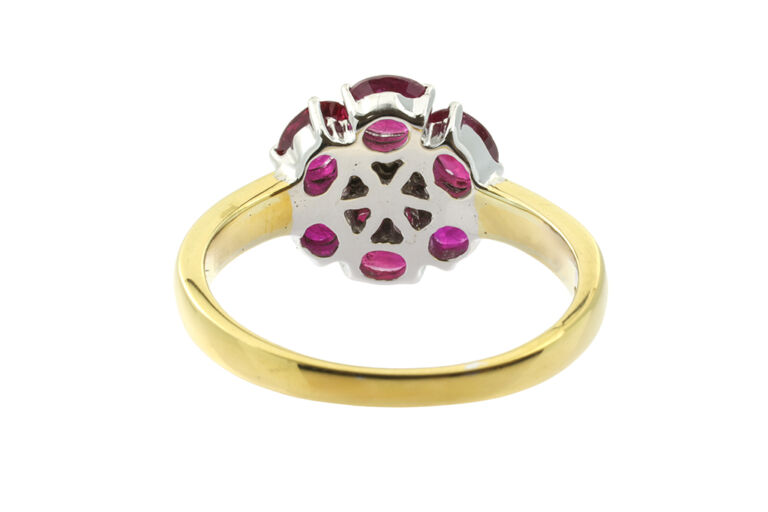 Ruby & Diamond Cluster Ring 18ct gold Size N