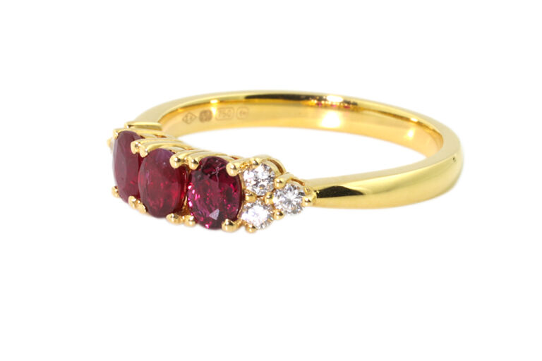 Bespoke Ruby & Diamond 9 Stone Ring 18ct yellow gold Size K