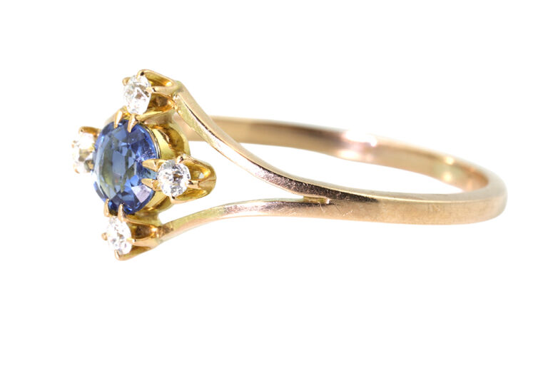Blue Sapphire & Diamond 5 Stone Ring Size R