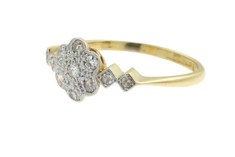 Art Deco Diamond Cluster Ring 18ct gold & platinum size O