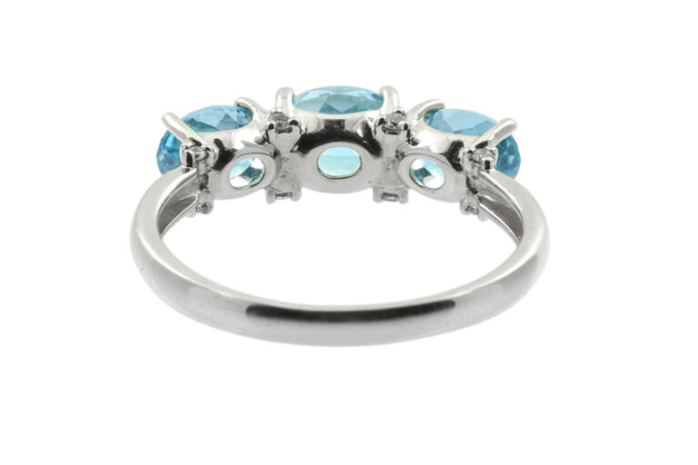 Blue Zircon & Diamond 7 Stone Platinum Ring size P