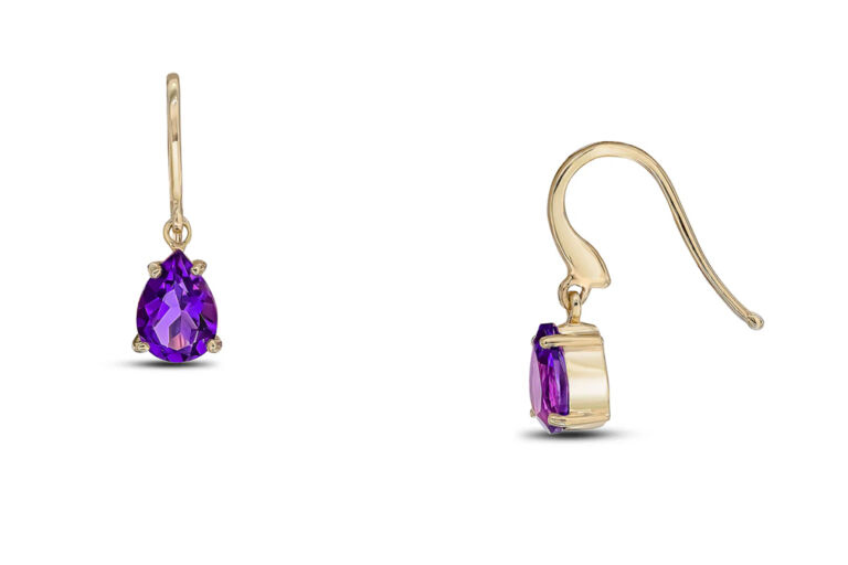 Pear Shape Amethyst Drop Earrings 9ct gold.