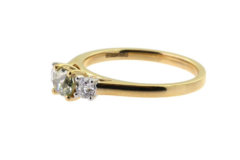 Bespoke Fancy Diamond & White Diamond 3 Stone Ring 18ct gold Size N