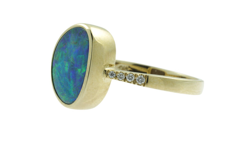 Opal Doublet & Diamond Ring 9ct gold Size: N.