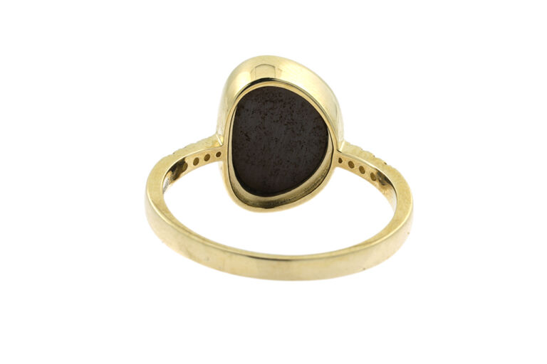 Opal Doublet & Diamond Ring 9ct gold Size: N.