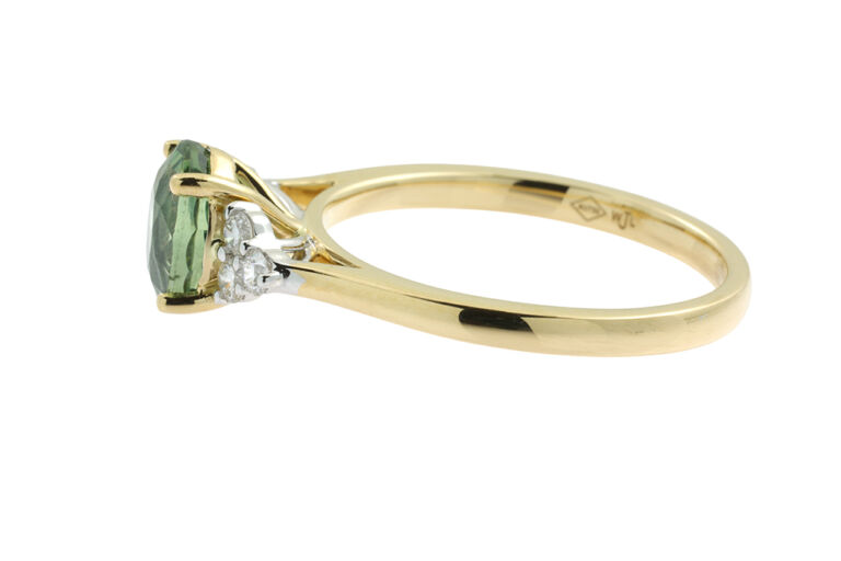Bespoke Green Sapphire & Diamond 7 Stone Trefoil Ring 18ct gold Size N