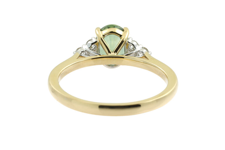 Bespoke Green Sapphire & Diamond 7 Stone Trefoil Ring 18ct gold Size N