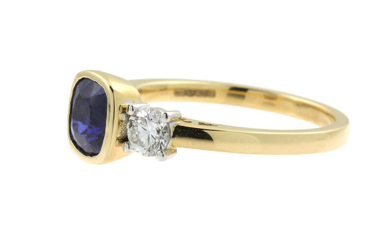 Bespoke Vivid Blue Sapphire & Diamond 3 Stone Ring 18ct & Platinum Size N.