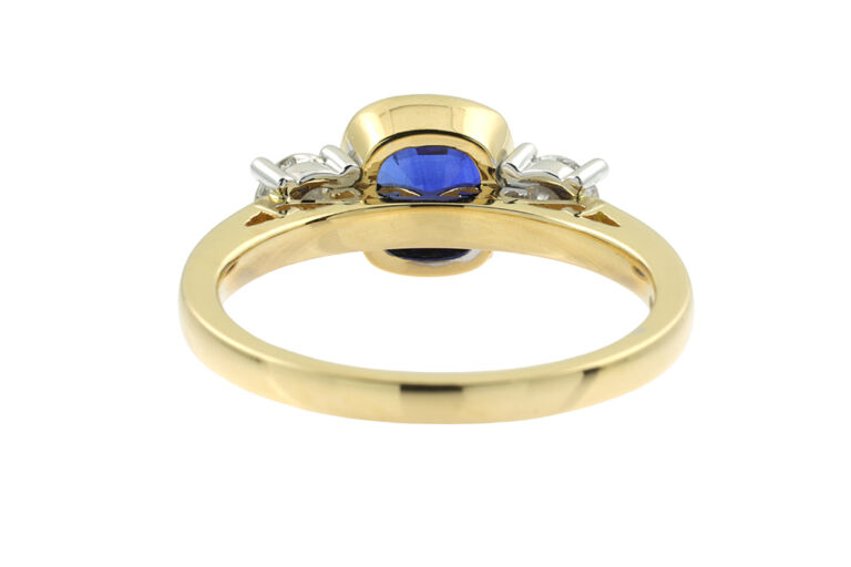 Bespoke Vivid Blue Sapphire & Diamond 3 Stone Ring 18ct & Platinum Size N.