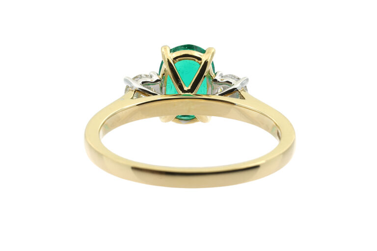 Bespoke AnchorCert Emerald & Diamond 3 Stone Ring 18ct gold Size: M