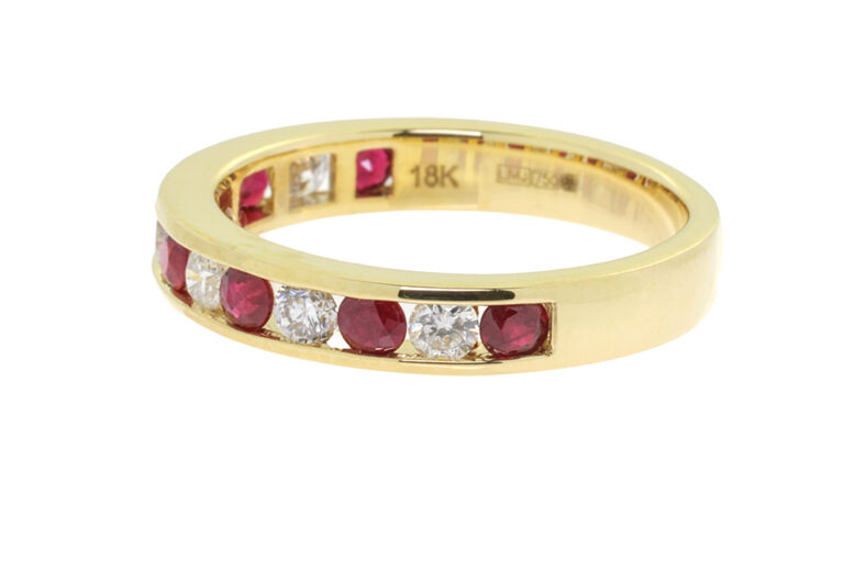 Ruby & Diamond Half Eternity Ring 18ct gold Size N